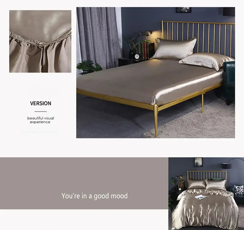Luxurious dark gray satin duvet cover set bedroom 3 pcs duvet cover