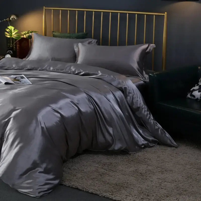 Luxurious dark gray satin duvet cover set bedroom 3 pcs duvet cover