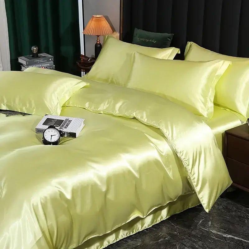 Luminous lime satin duvet cover set bedroom luxury bed sheet