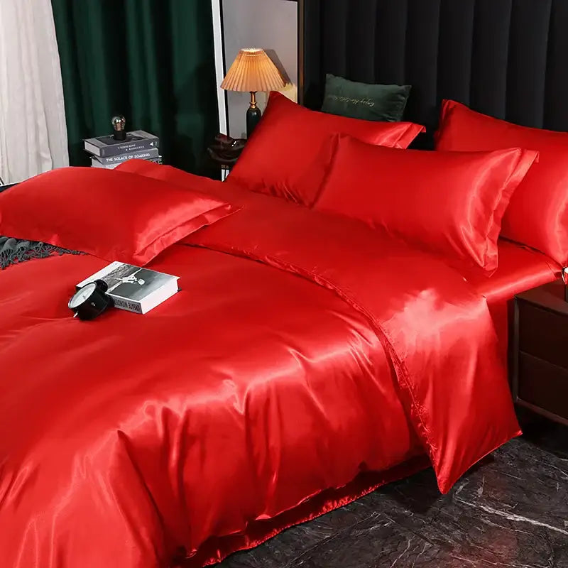 Luxurious copper satin duvet cover set bedroom silk bedding