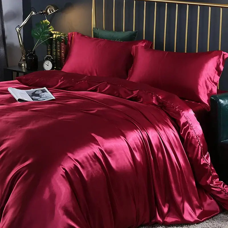 Luxurious emerald satin duvet cover set bedroom bedding