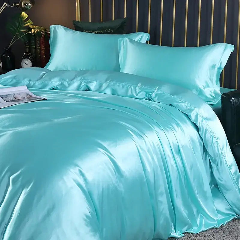 Luxurious emerald satin duvet cover set bedroom bedding