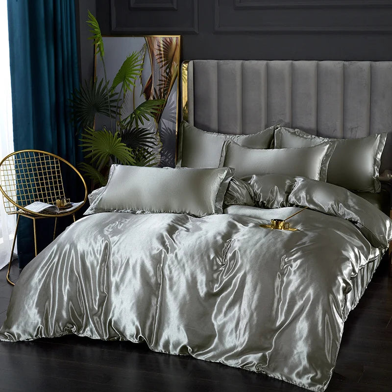 Luxurious deep purple satin duvet cover bedroom bedding set