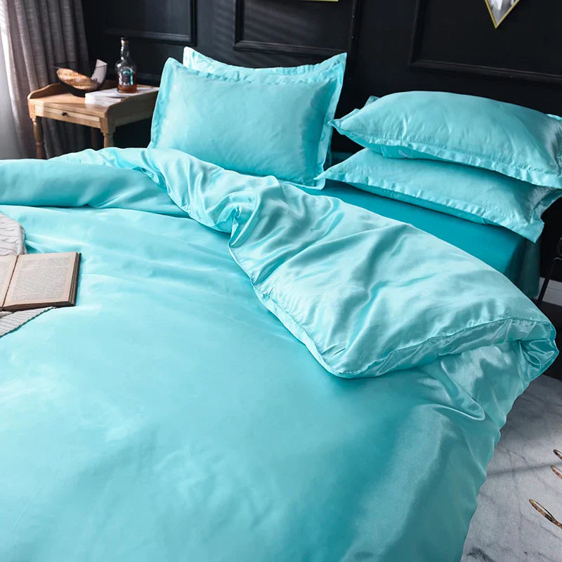 Luxurious black silk bedding set bedroom ruffled satin decor