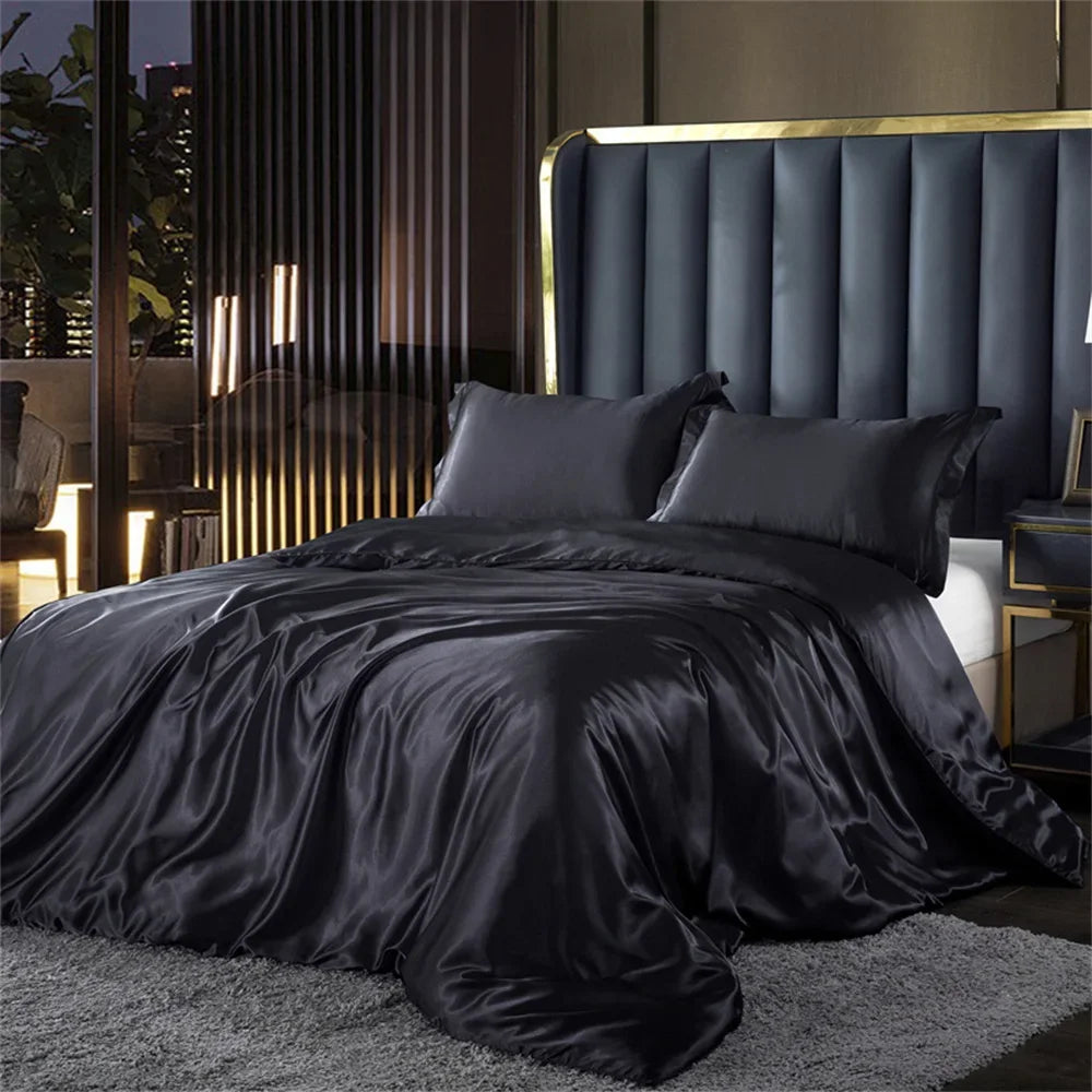 Luxurious purple satin duvet cover bedding set bedroom 4 pcs duvet