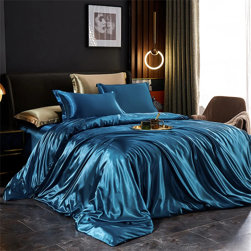 Luxurious purple satin duvet cover bedding set bedroom 4 pcs duvet