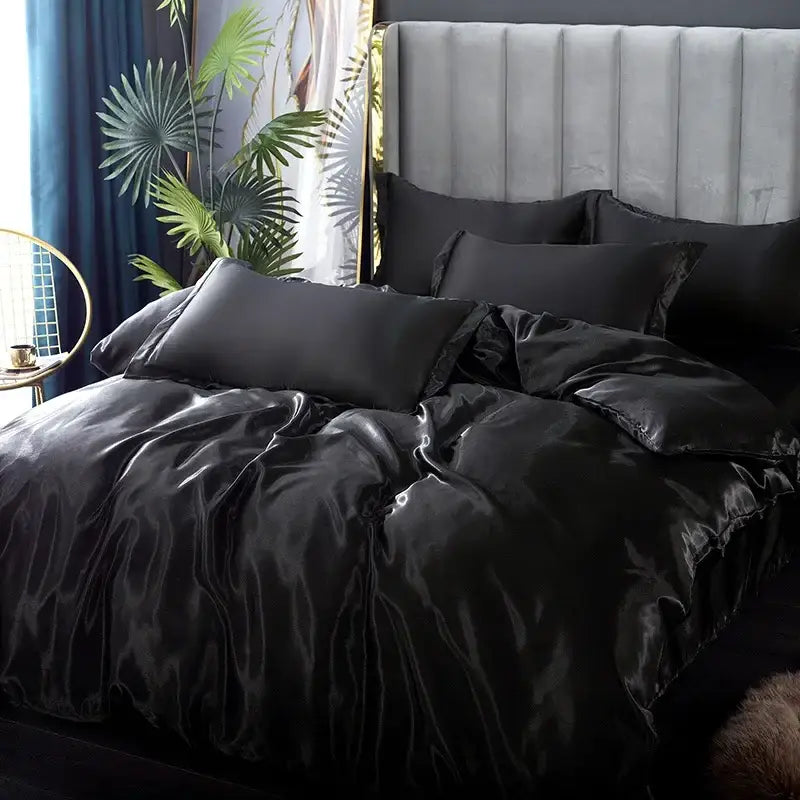 Luxurious white satin duvet cover set bedroom silk bedding