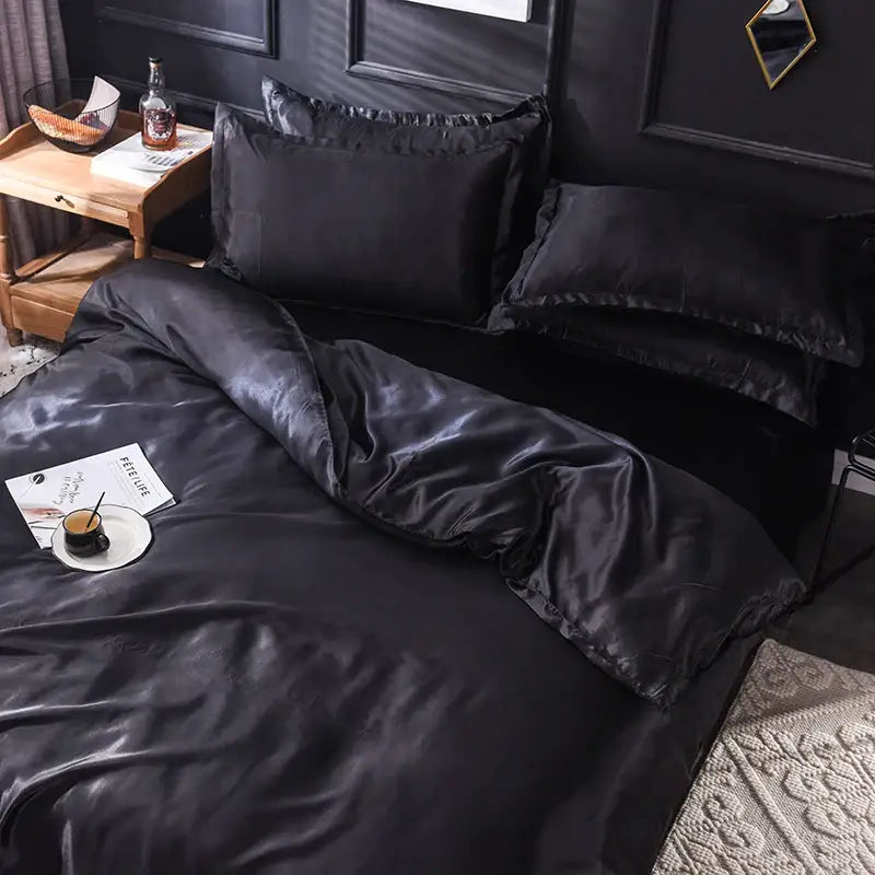 Luxurious emerald green satin silk bedding set bedroom decor