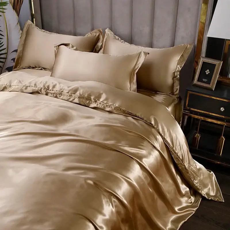 Luxurious emerald green satin silk bedding set bedroom decor
