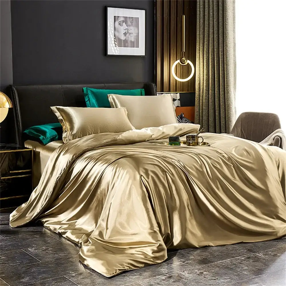 Luxurious purple satin duvet cover bedding set bedroom 4 pcs duvet