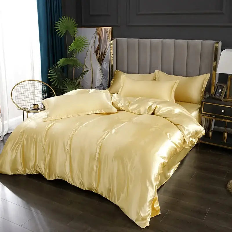 Luxurious silver satin bedding set – bedroom silk gloss duvet cover