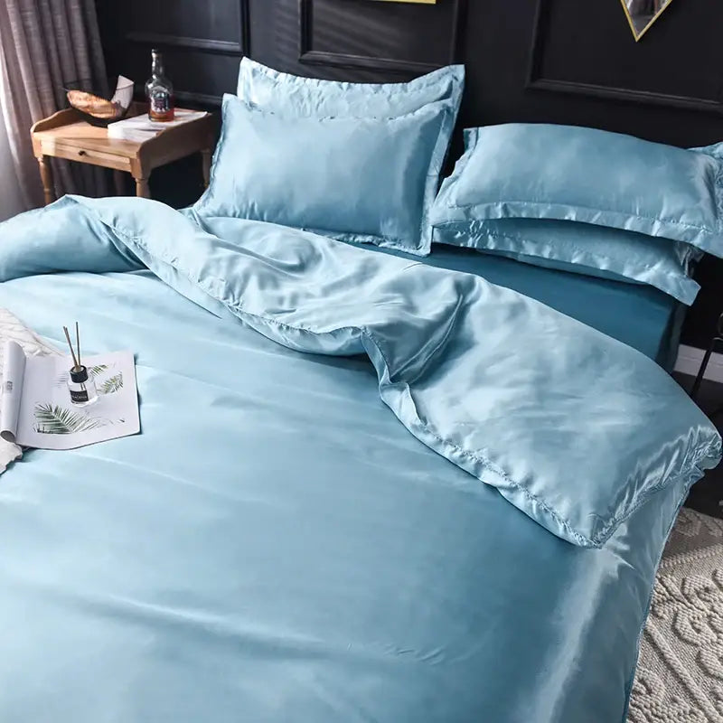 Luxurious white satin duvet cover bedding set bedroom silk finish