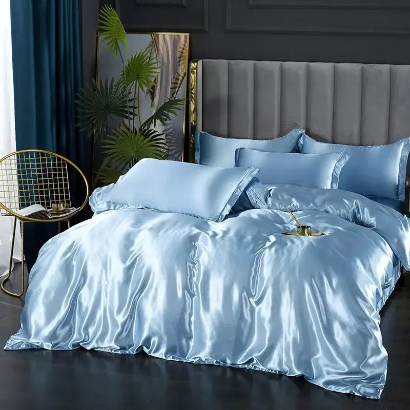 Luxurious gold satin duvet cover bedroom bedding set