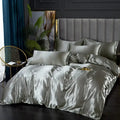 Luxurious silver satin bedding set – bedroom silk gloss duvet cover