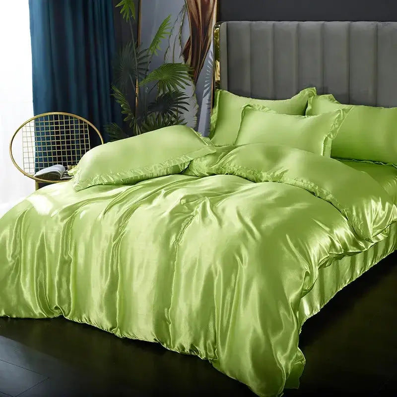 Luxurious gold satin duvet cover bedroom bedding set