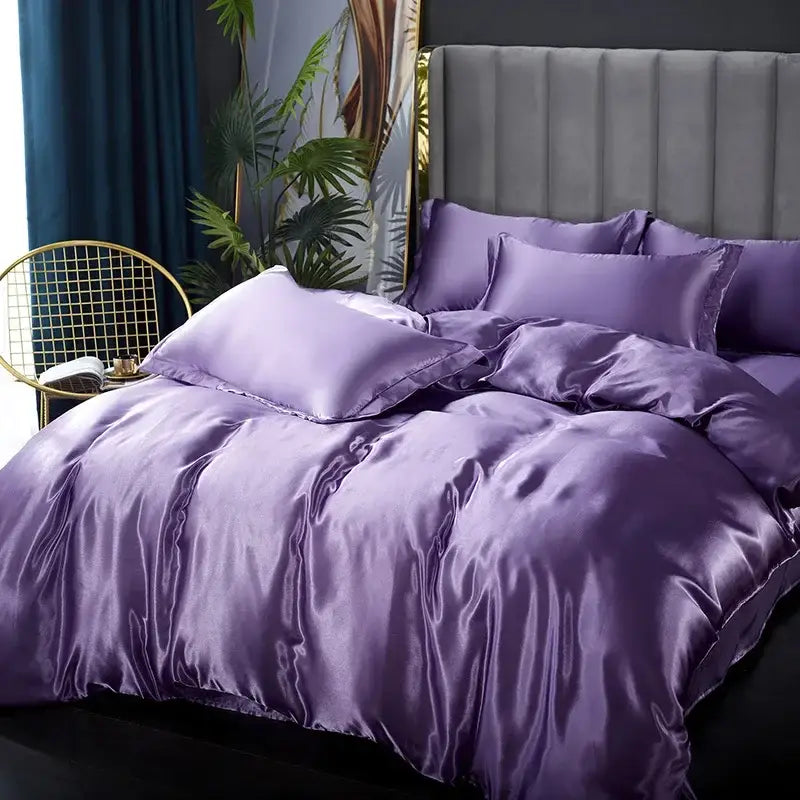 Luxurious silver satin bedding set – bedroom silk gloss duvet cover