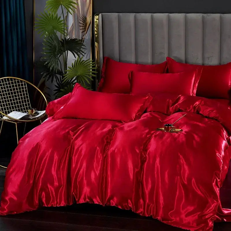 Luxurious teal satin duvet cover bedroom bedding set