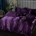 Luxurious deep purple satin duvet cover bedroom bedding set