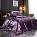 Luxurious purple satin duvet cover bedding set bedroom 4 pcs duvet