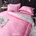 Luxurious pink & silver silk bedding set bedroom duvet cover