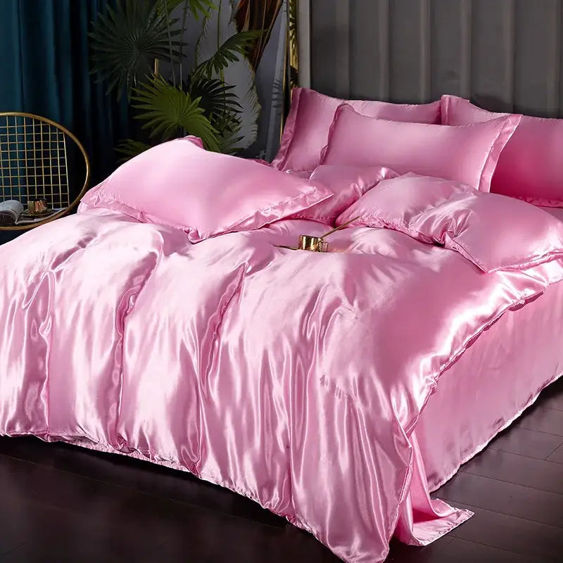 Luxurious silver satin bedding set – bedroom silk gloss duvet cover