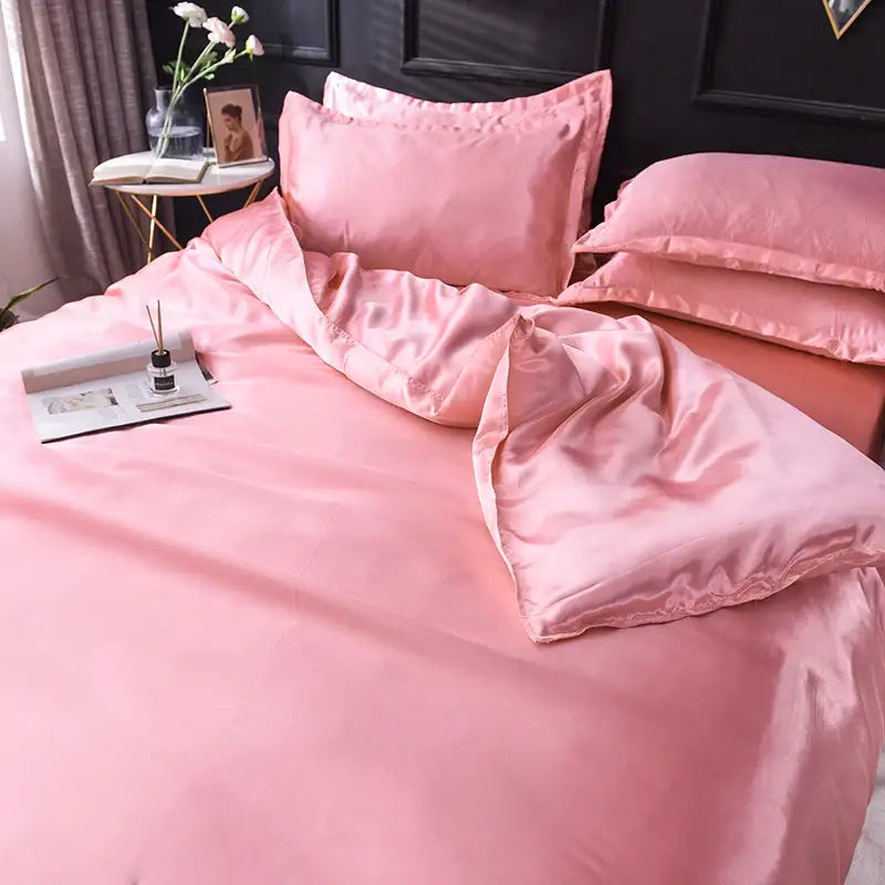 Luxurious copper silk bedding set bedroom satin duvet cover
