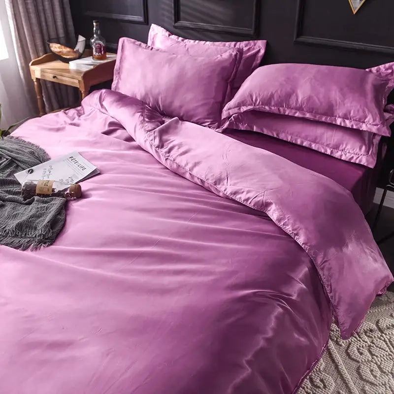 Luxurious emerald green satin silk bedding set bedroom decor