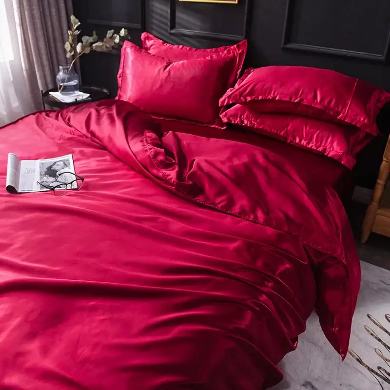 Luxurious pink & silver silk bedding set bedroom duvet cover