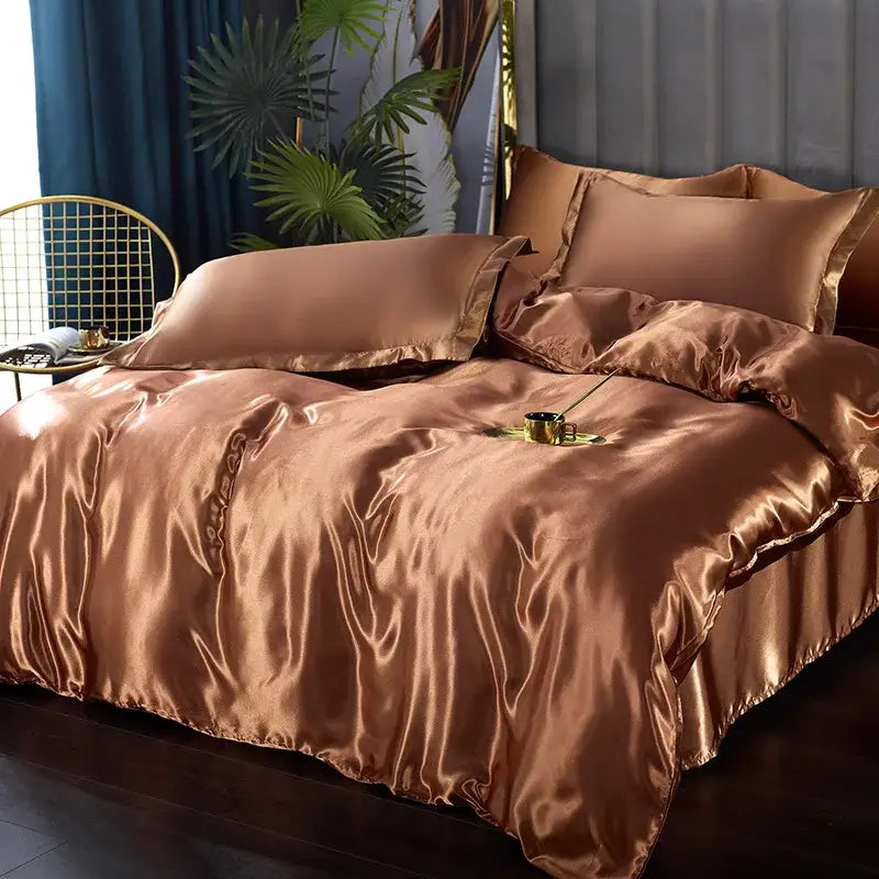 Luxurious deep purple satin duvet cover bedroom bedding set