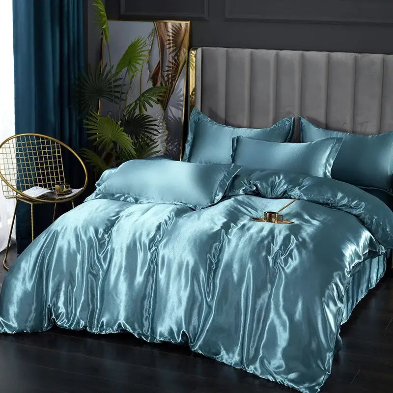Luxurious deep purple satin duvet cover bedroom bedding set