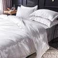 Luxurious white satin duvet cover bedding set bedroom silk finish