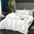 Luxurious white satin duvet cover set bedroom silk bedding