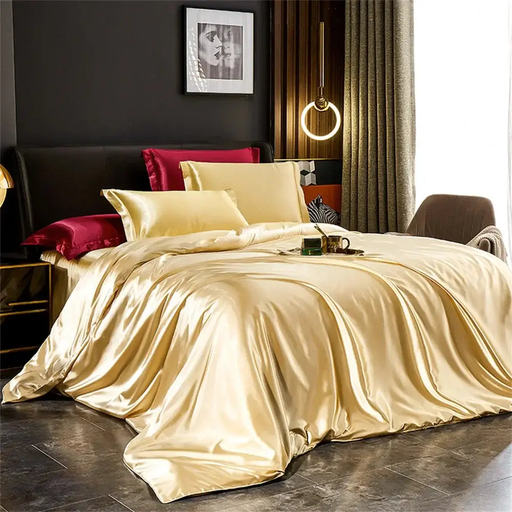 Luxurious silver & gold satin duvet cover bedroom bedding set