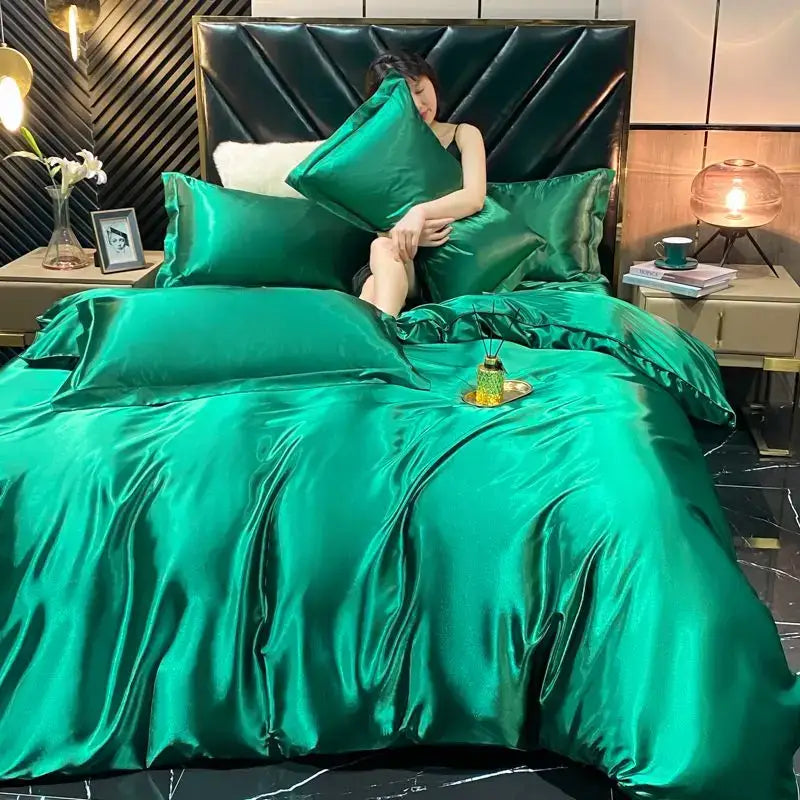 Luxurious black satin duvet cover set bedroom bedding