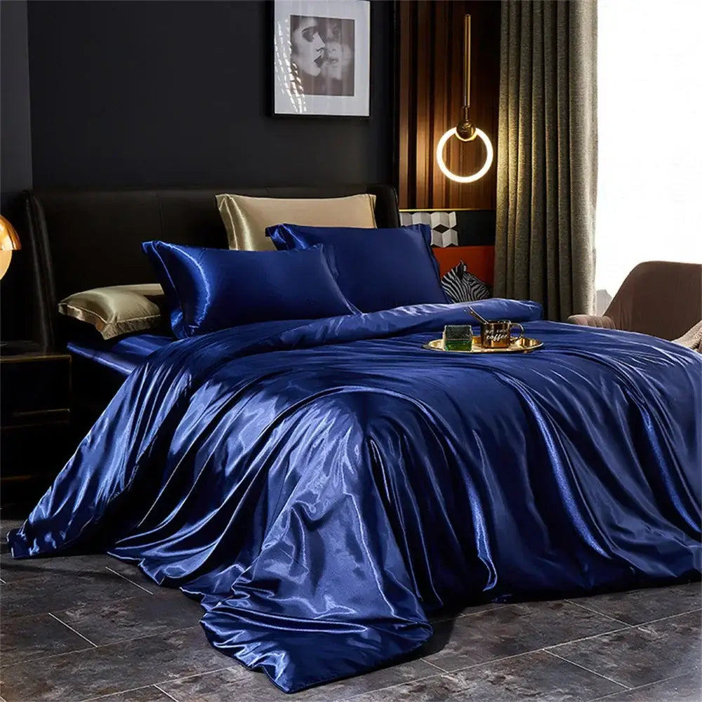 Luxurious silver & gold satin duvet cover bedroom bedding set