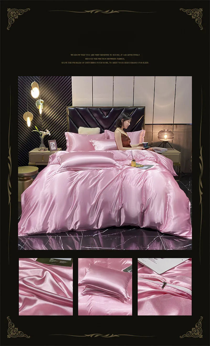 Luxurious emerald green satin bedding set with duvet cover bedroom