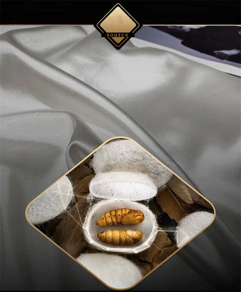 Luxurious deep blue & gold satin duvet cover bedroom bedding set
