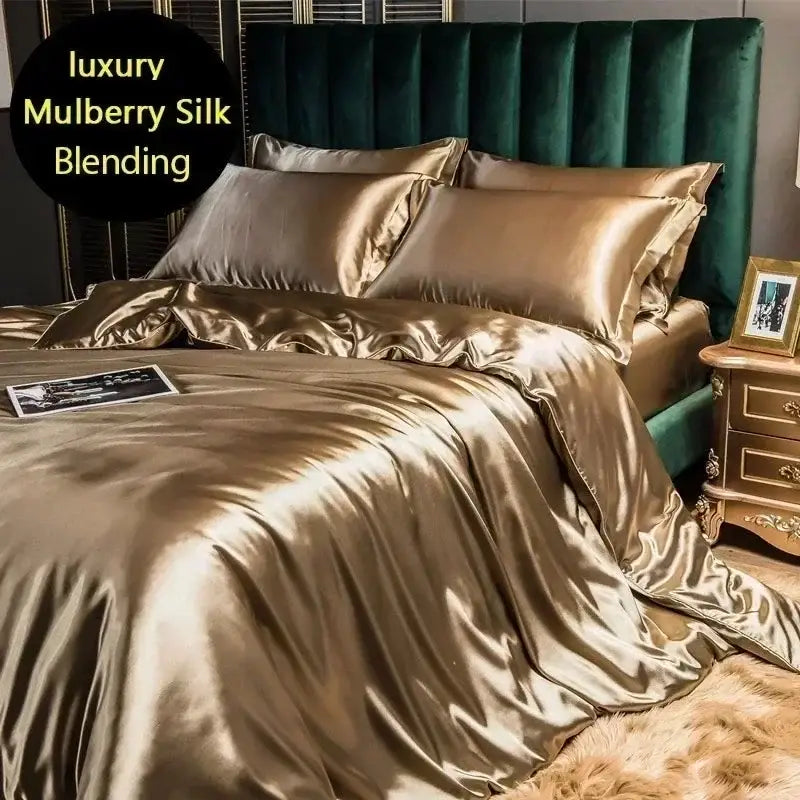 Luxurious silver satin duvet cover bedroom bedding set