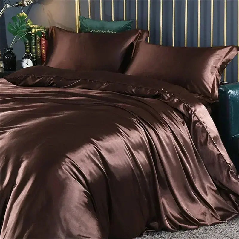 Luxurious teal satin bedding set with duvet cover for bedroom