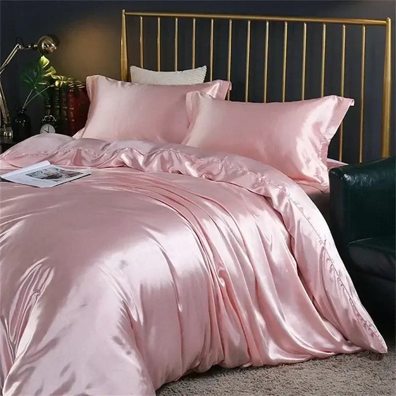 Luxurious deep blue & gold satin duvet cover bedroom bedding set