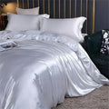 Luxurious silver satin silk bedding set bedroom duvet cover