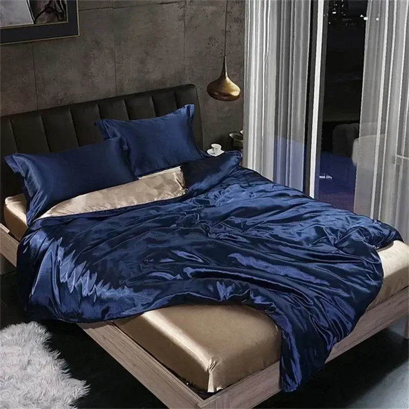 Luxurious sage green satin bedding set and duvet cover for bedroom