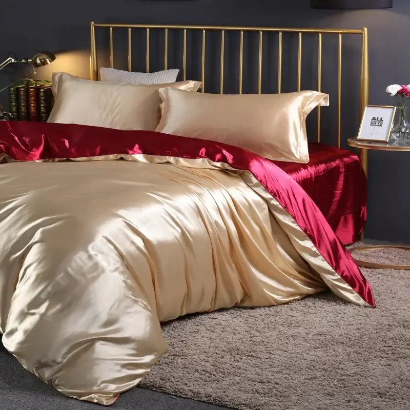 Luxurious emerald green satin duvet cover set bedroom bed sheet