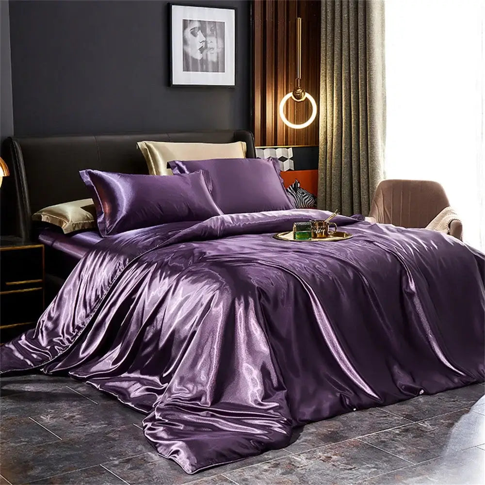 Luxurious rose gold satin duvet cover set bedroom bedding