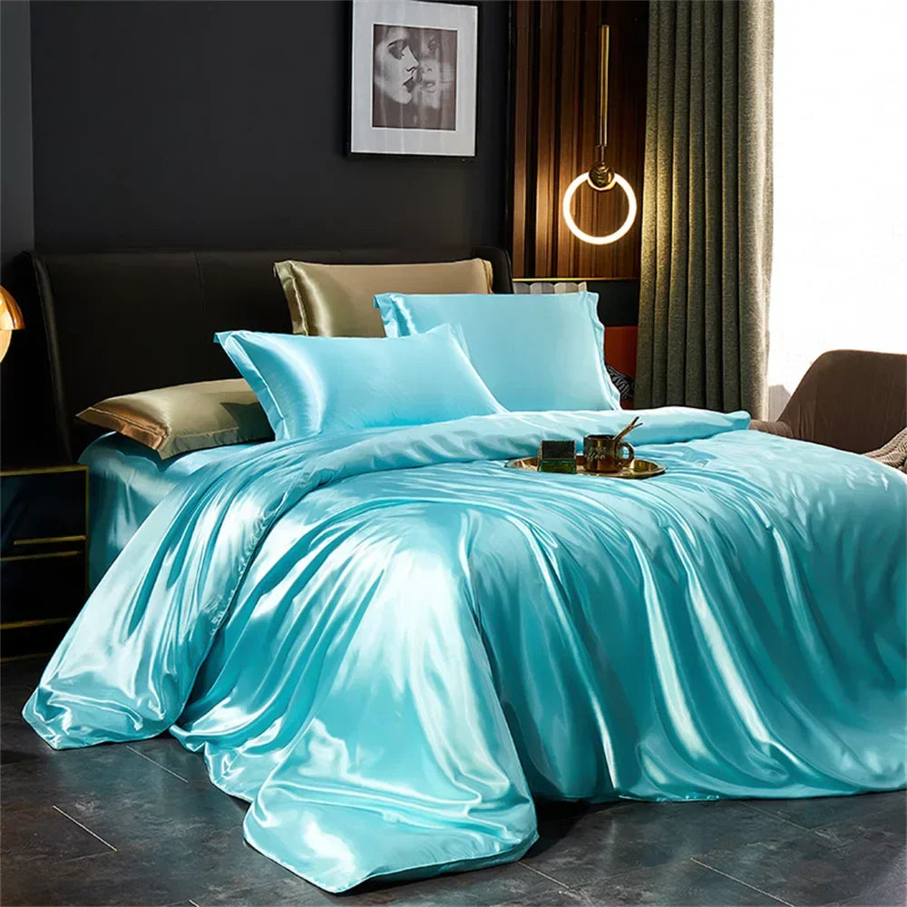 Luxurious silver silk duvet cover bedding set bedroom decor