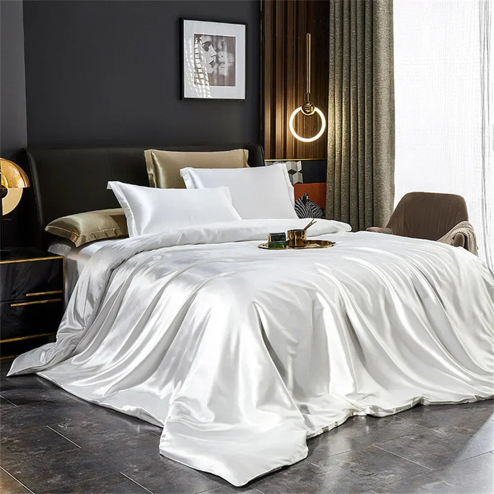 Luxurious silver silk duvet cover bedding set bedroom decor