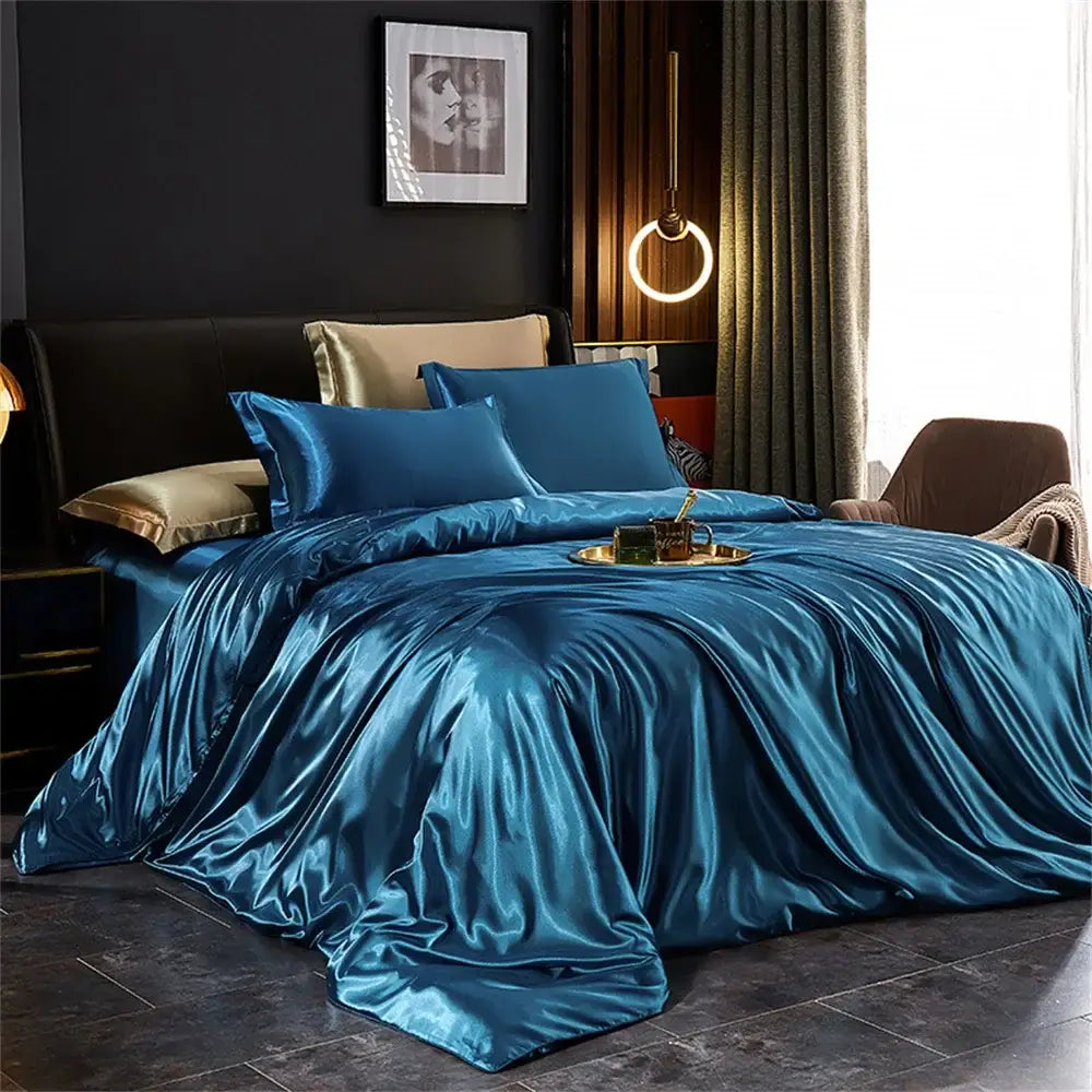 Luxurious silver silk duvet cover bedding set bedroom decor
