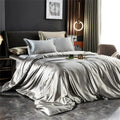 Luxurious silver silk duvet cover bedding set bedroom decor