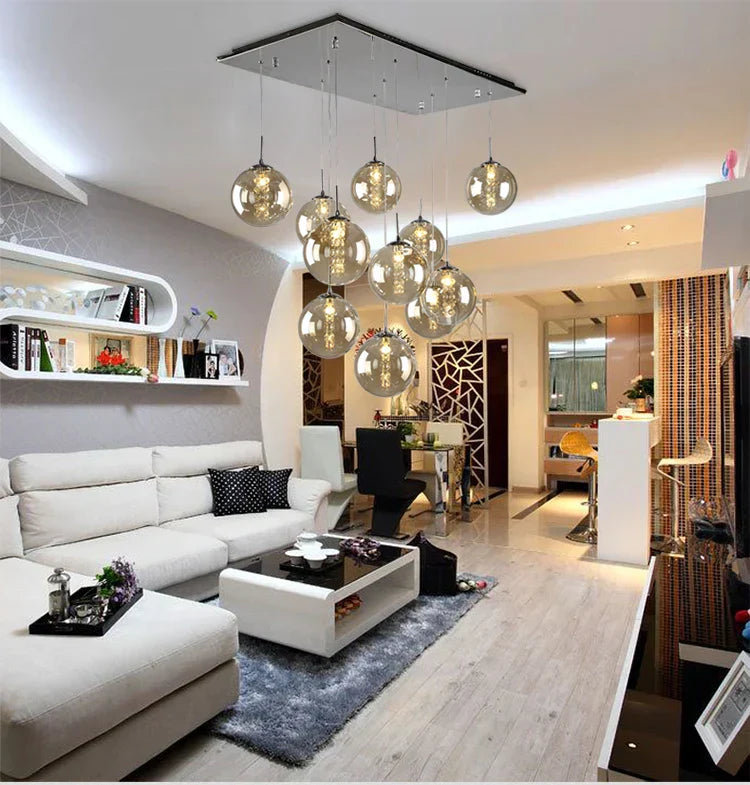 Modern loft dark & amber glass spiral chandelier dining room pendant