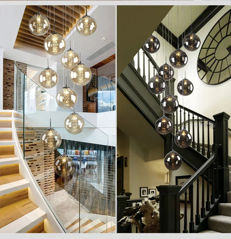 Modern loft dark & amber glass spiral chandelier dining room pendant